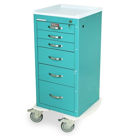 Harloff Narrow Lightweight Six Drawer Anesthesia Cart, Tall Height, Key Lock MPA1830K06